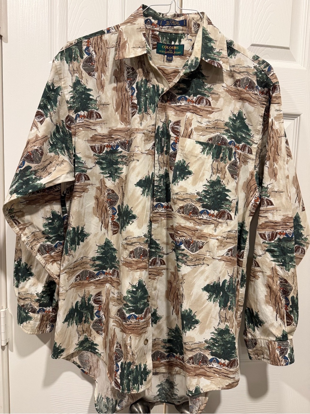 Colours by Alexander Julian Beige and Green Scenic Camp Collar Shirt
